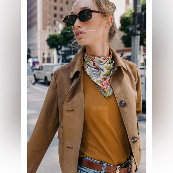 Zara FAUX SUEDE CROPPED JACKET - Picture 3 of 9